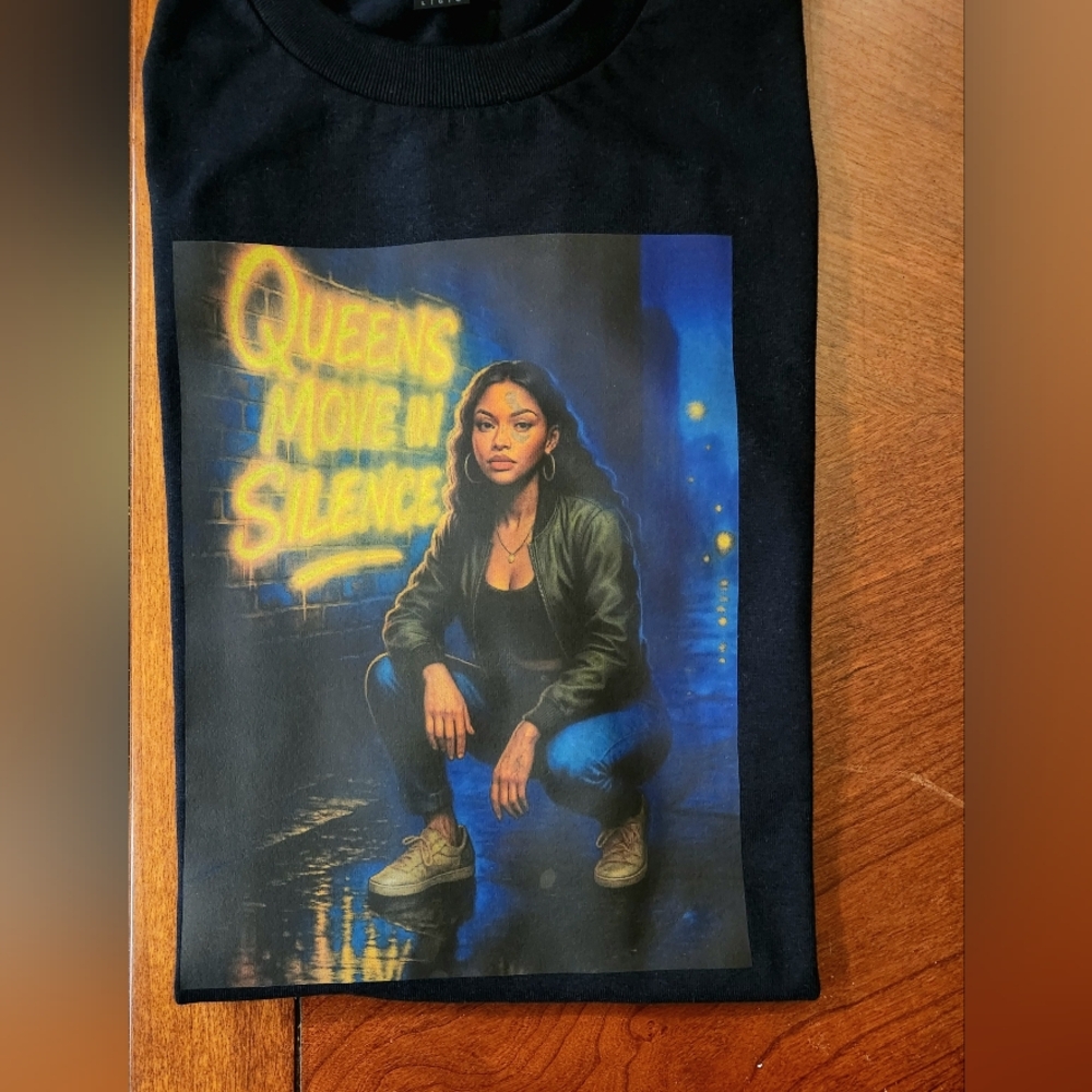 Custom Design NWOT Black Graphic Tee - Queens Move in Silence